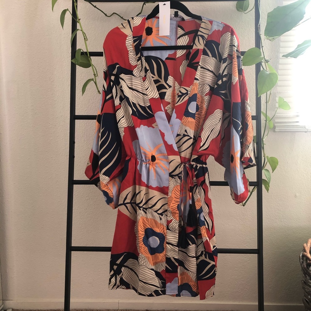 Printed Wrap Kimono Dress Size M